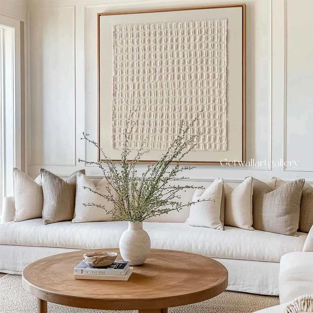 Pure Beige 3D Textured Wall Art Beige Neutral Painting For Livingroom Decor | Etsy (US)