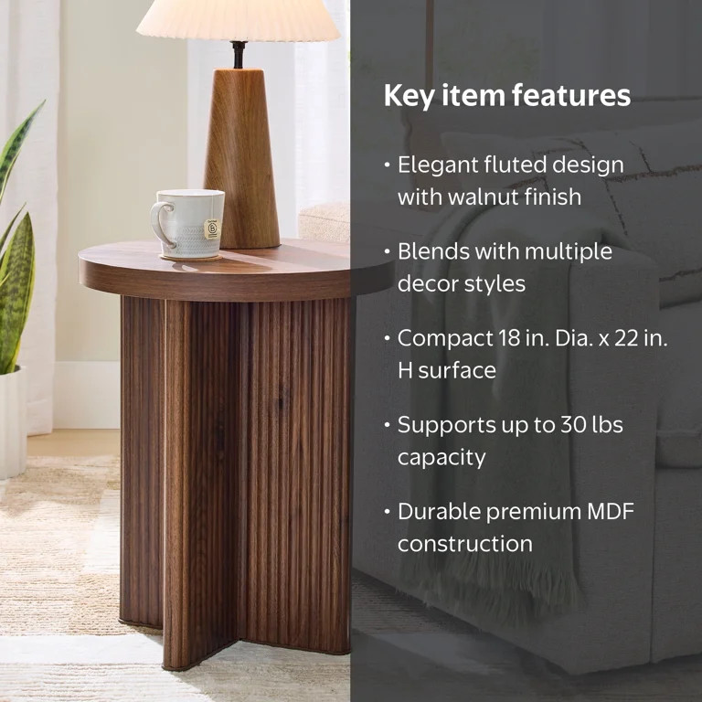 Better Homes & Gardens Lillian Fluted End Table, Walnut Finish | Walmart (US)
