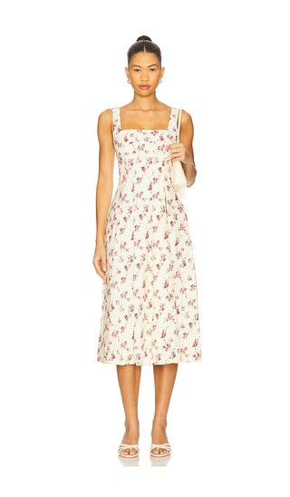 x REVOLVE Corset Pleated Midi Dress in Antique White Multi | Revolve Clothing (Global)