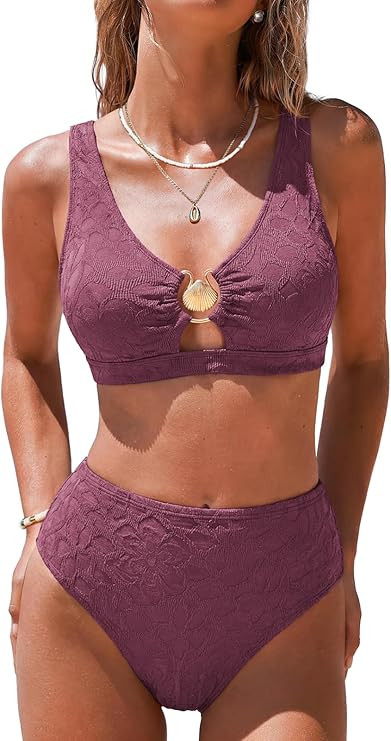 Hanna Nikole Women High Waisted Bikini Sets, 2 Piece Swimsuits Tummy Control, Textured Bathing Su... | Amazon (US)