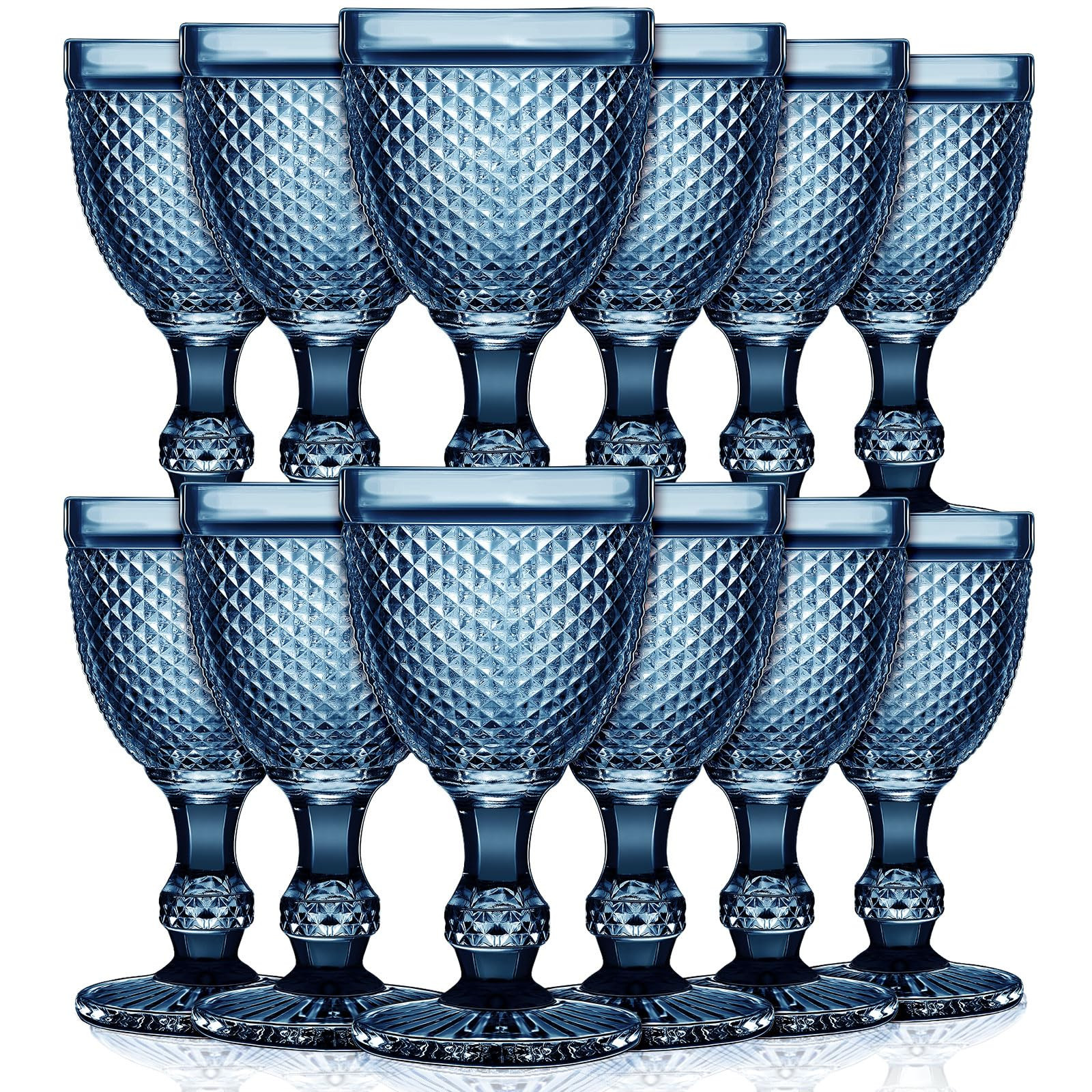 Bokon 12 Pack Glass Goblets Set 10 oz High Clear Wine Glass Vintage Water Goblets Cups Embossed D... | Amazon (US)