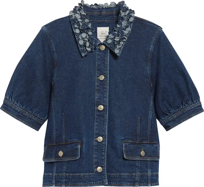 Ethel Petal Collar Short Sleeve Denim Jacket | Nordstrom