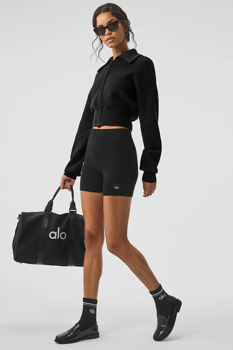 Scholar Knit Cropped Full Zip Jacket - Black | Alo Yoga (US)