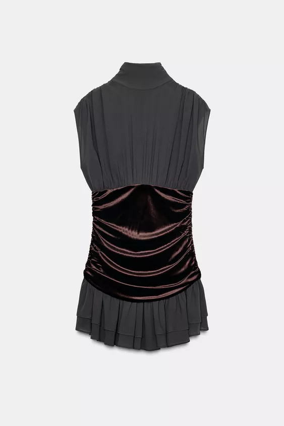 SHORT DRESS WITH VELVET AND RUFFLES | Zara UK