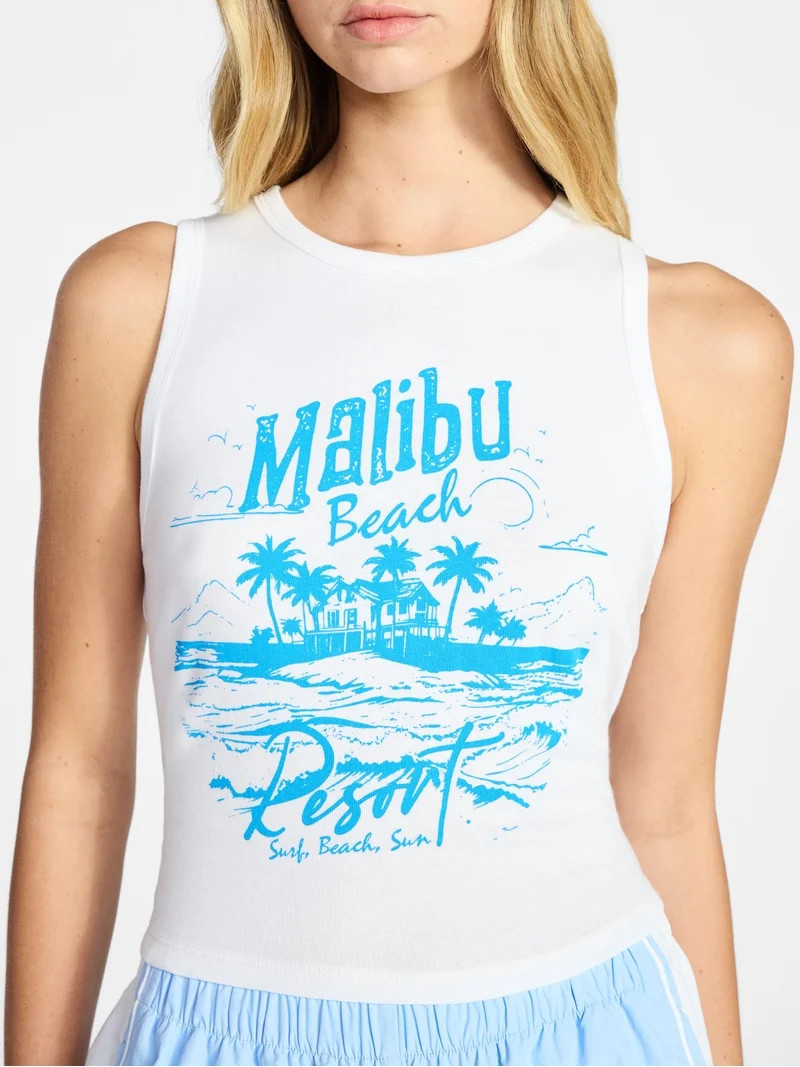 No Boundaries Cotton Ribbed Graphic Tank Top, Women's XXS-XXL - Walmart.com | Walmart (US)