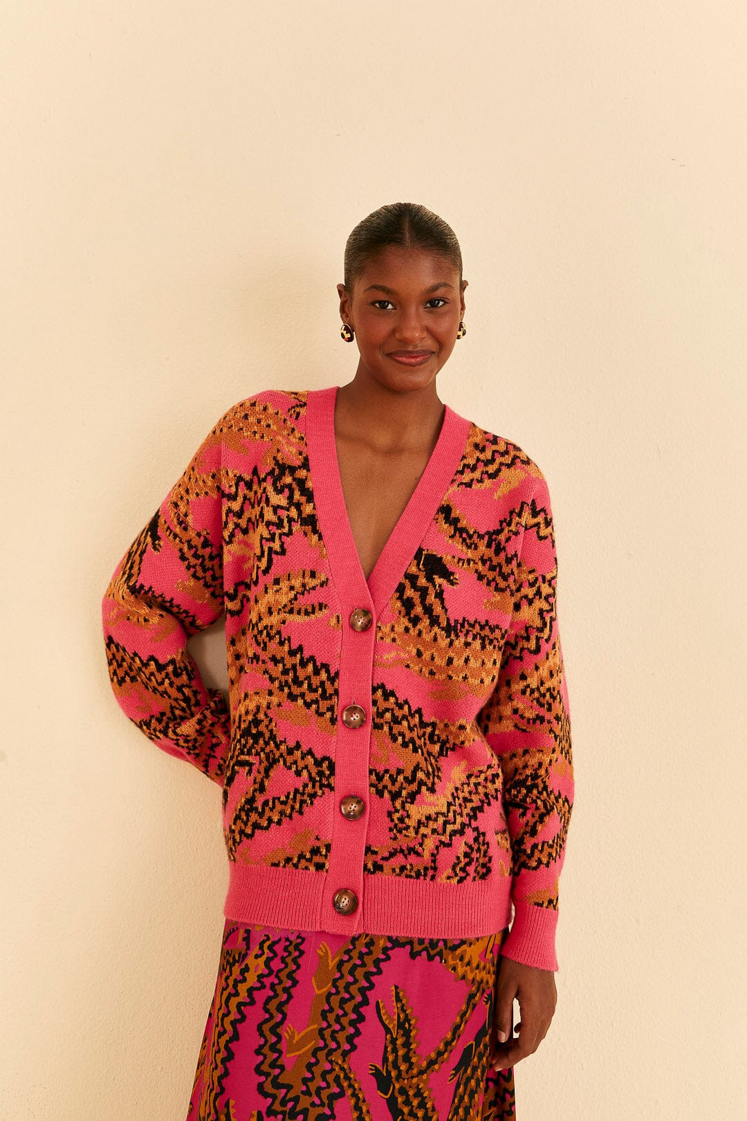 pink croco knit cardigan | FarmRio (US)