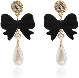 Christmas Earrings For Women Pearl Bow Earrings Xmas Jewelry Holiday Outfits Stocking Stuffers Ch... | Amazon (US)