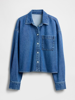 UltraSoft Denim Oversized Straight-Hem Crop Shirt | Gap (US)