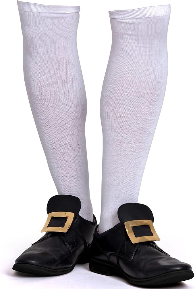 Skeleteen Colonial White Costume Socks - Knee High White Knit Colonial Costume Dress Socks for Ad... | Amazon (US)