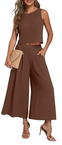 Lepunuo Womens 2 Piece Outfits Summer Sleeveless Crop Top Capri Wide Leg Pants Matching Sets Vacation Beach Travel Outfits | Amazon (US)