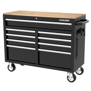 Husky Tool Storage 46 in. W x 18 in. D Mobile Workbench Cabinet in Gloss Black H46X18MWC9BLK - Th... | The Home Depot