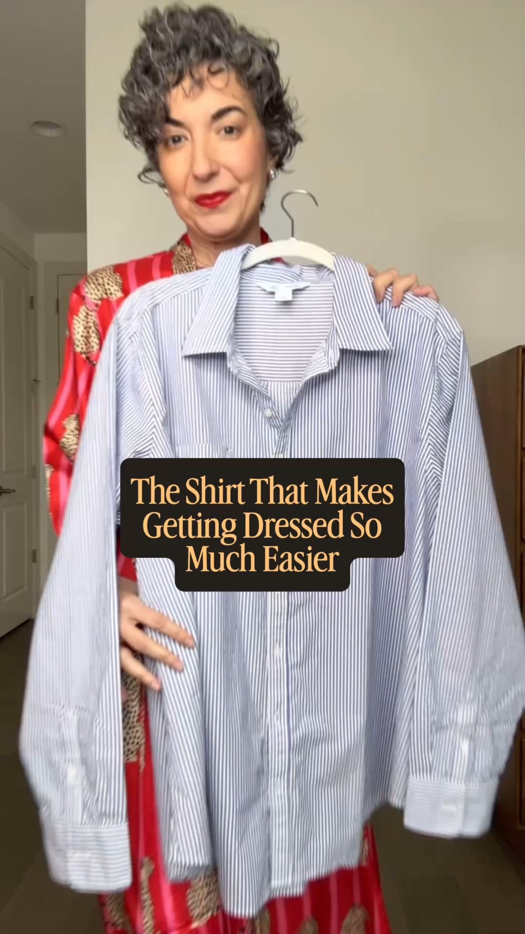 It’s a classic and will work really hard in your closet. I love the thin stripe here, 100% cotton and I sized up A LOT to get that oversized look. I’m in an XXL. If you like yours to have a more  closer to the body fit stay with your true size!