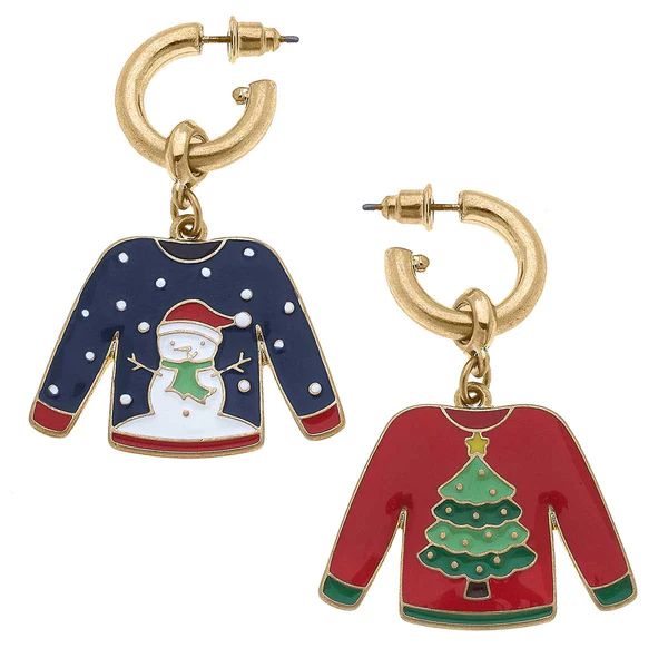 Noelle Ugly Christmas Sweater Earrings in Red Multi Enamel | CANVAS