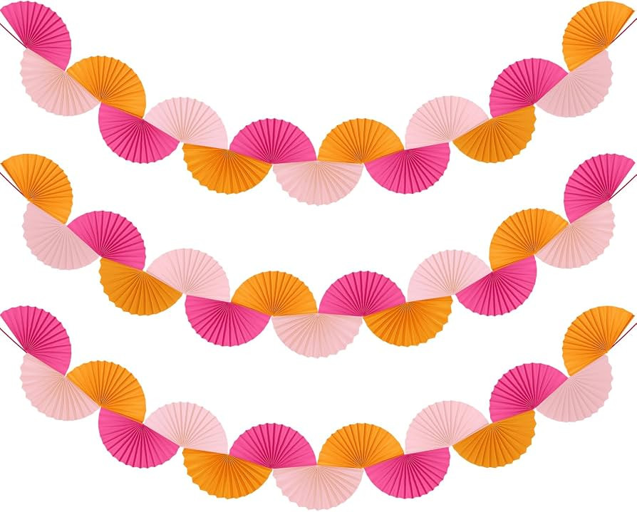 3 Pack Red Pink Orange Party Decorations Paper Fans Garland 15.6ft Background Ceiling Hanging Dec... | Amazon (US)