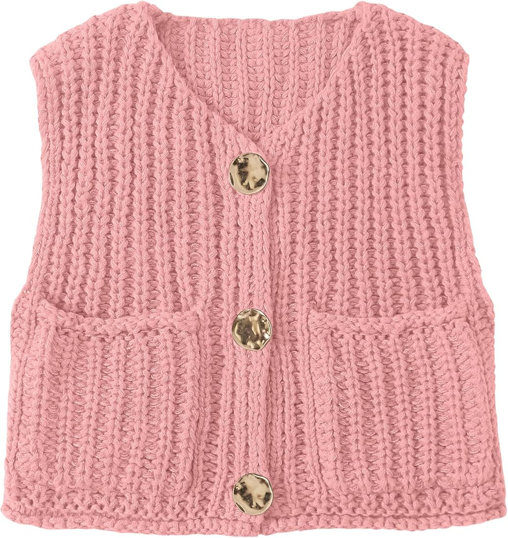 UEU Womens Chunky Sweater Vest Button Down Sleeveless Cardigan V Neck Crop Crochet Knit Tops 2025... | Amazon (US)