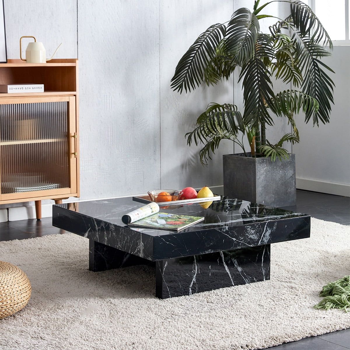 Compact Marble Coffee Table, Sudica 31" Square Center Table with Stainless Steel Storage for Livi... | Walmart (US)