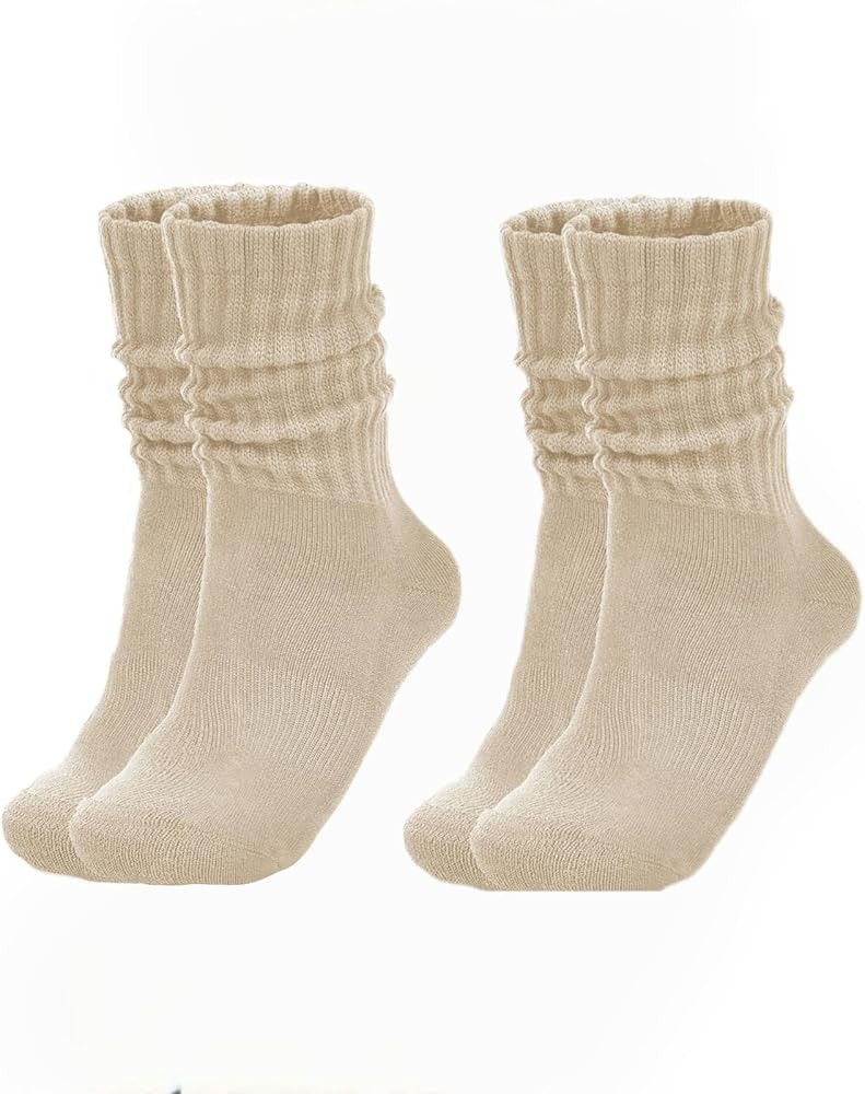 Women's Crew Socks Cotton Cushioned Athletic Scrunch Retro Slouchy Sock Mid Calf Boot | Amazon (US)