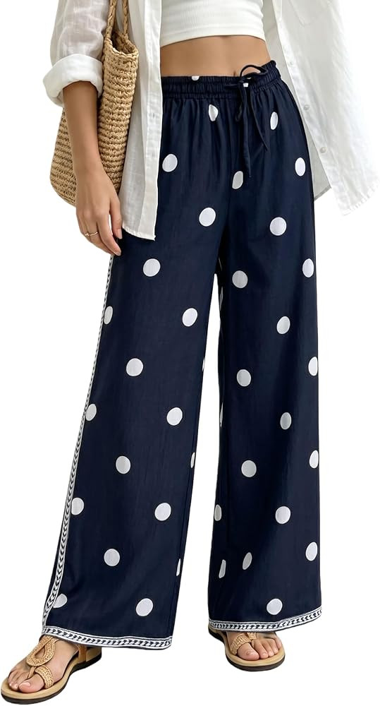 MINSURE Women's Polka Dot Wide Leg Pants Lightweight Drawstring Waist Flowy Boho Palazzo Trousers... | Amazon (US)
