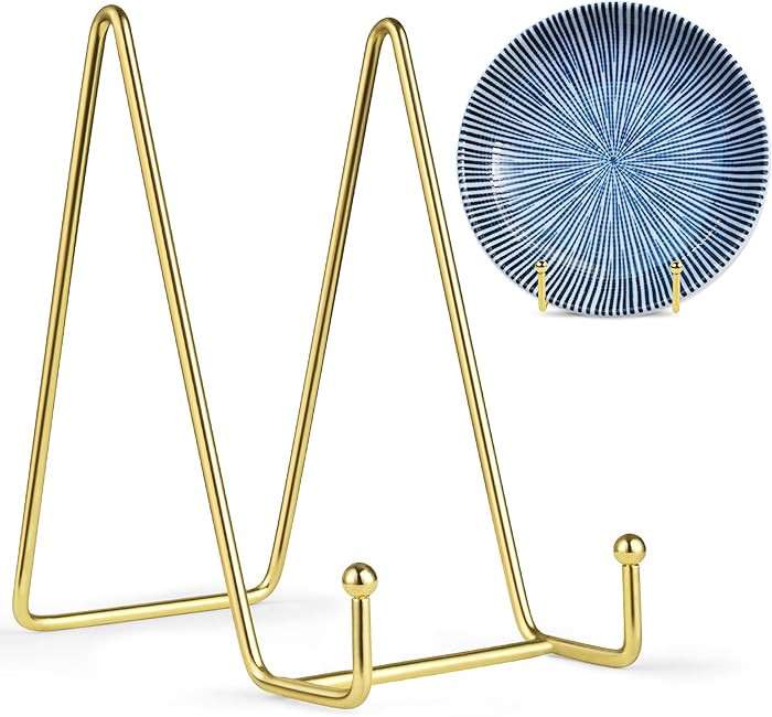 Mocoosy 2 Pack 6 Inch Gold Plate Stands for Display, Metal Square Wire Easel Stand, Plate Holder ... | Amazon (US)