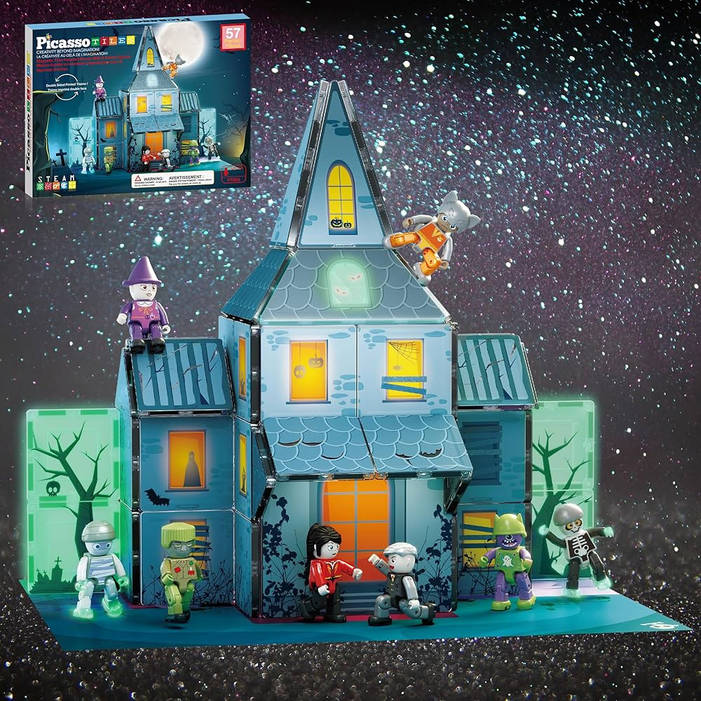 PicassoTiles Haunted House Theme Magnet Tile Building Blocks 8 Action Figures Magnetic Constructi... | Amazon (US)