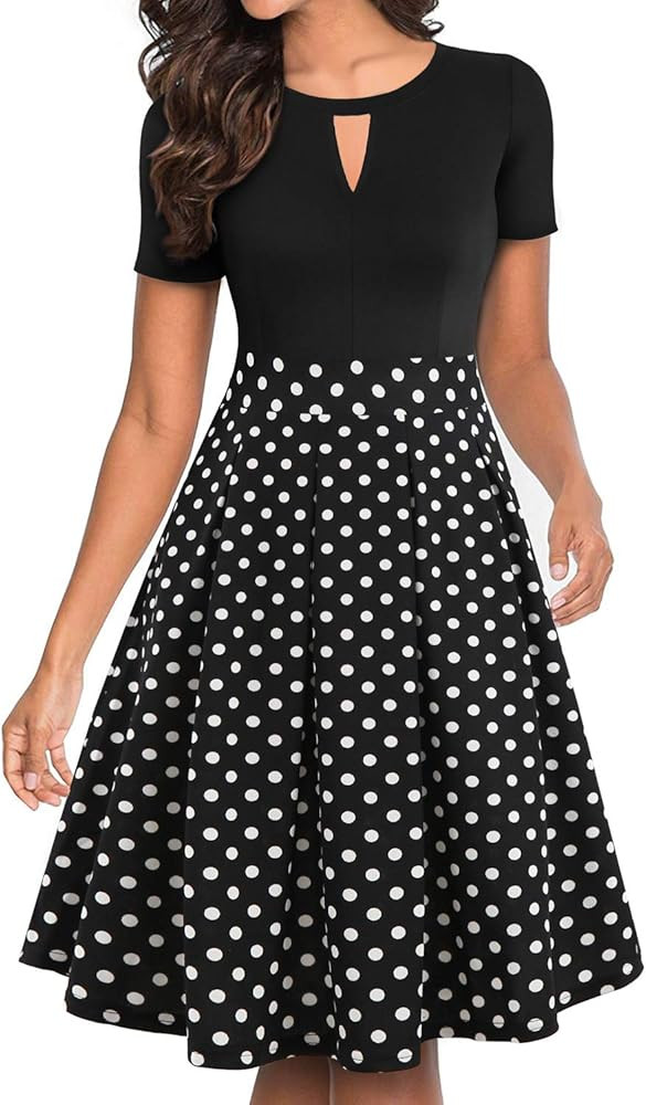 YATHON Women's Vintage Floral Flared A-Line Swing Casual Party Dresses with Pockets | Amazon (US)