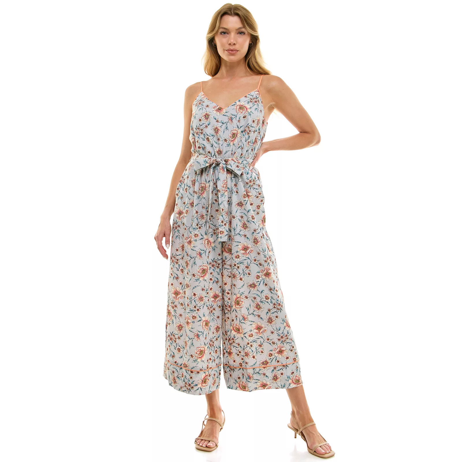 Women's Luxology Tie Waist Floral Jumpsuit, Size: XL, Gray Kelsey Floral | Kohl's