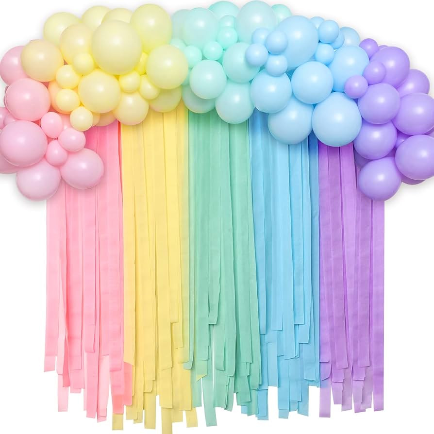 Golray 118pcs Pastel Rainbow Party Decorations Crepe Paper Streamer Backdrop Balloon Garland Arch... | Amazon (US)