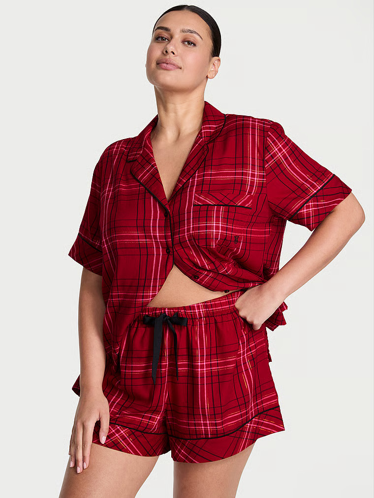 Buy Flannel Short Pajama Set, Red Lacquer/Rose Garden Yd Plaid - Order Pajamas Sets online - Vict... | Victoria's Secret (US / CA )