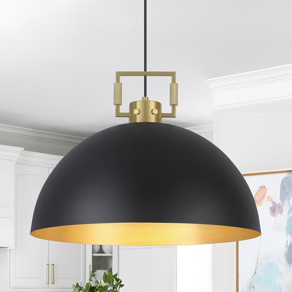 Bosomfr 16" Farmhouse Pendant Light Fixture for Kitchen Island Black and Gold Large Dome Chandeli... | Amazon (CA)