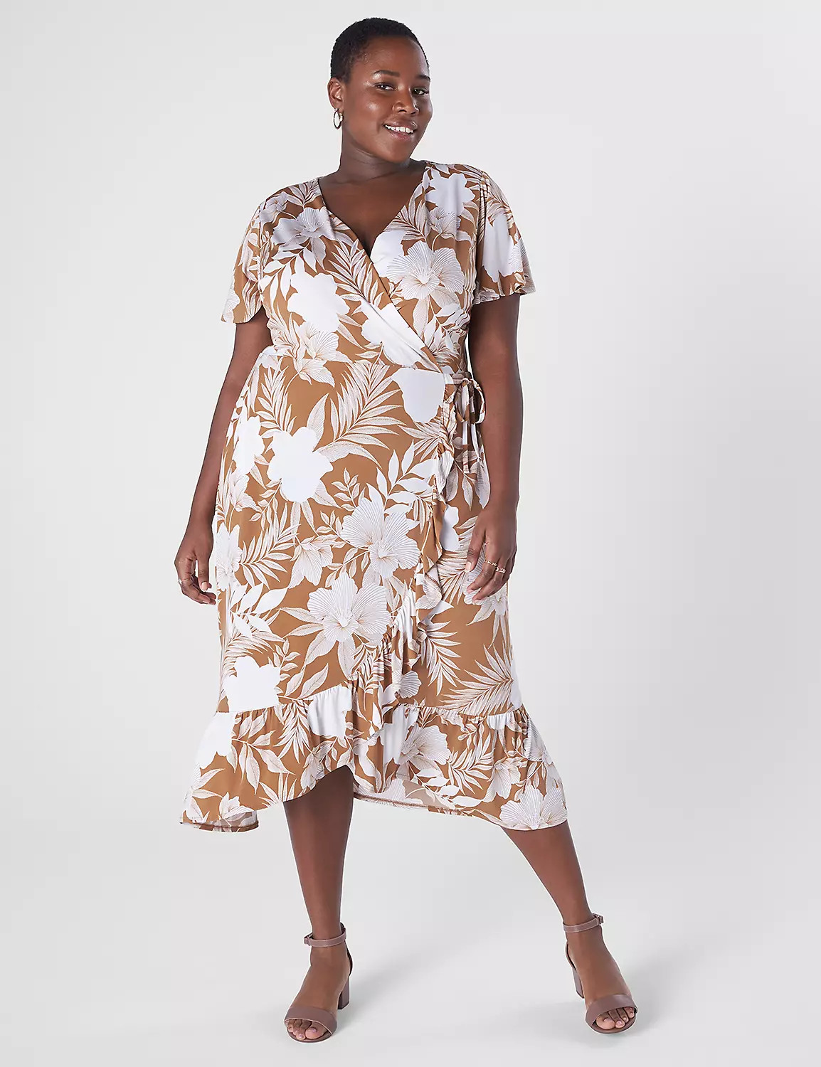 Flutter-Sleeve Ruffle Midi Dress | LaneBryant | Lane Bryant (US)