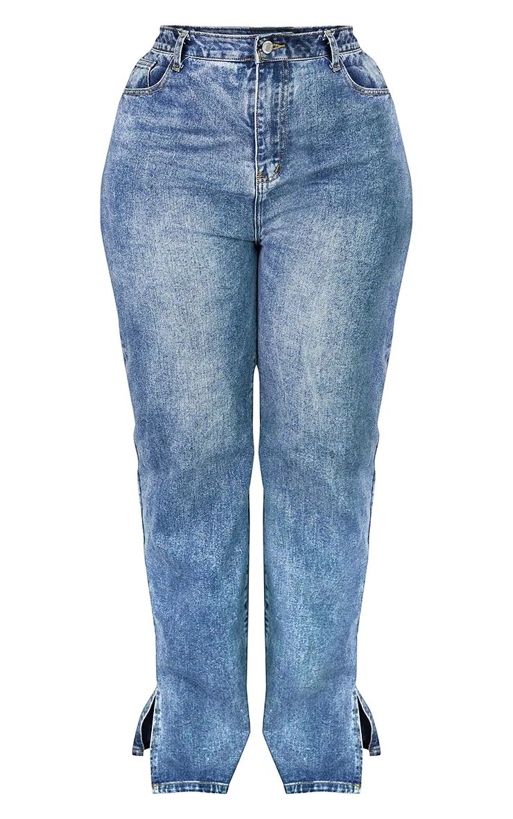 Plus Mid Wash Split Hem Jeans | PrettyLittleThing US