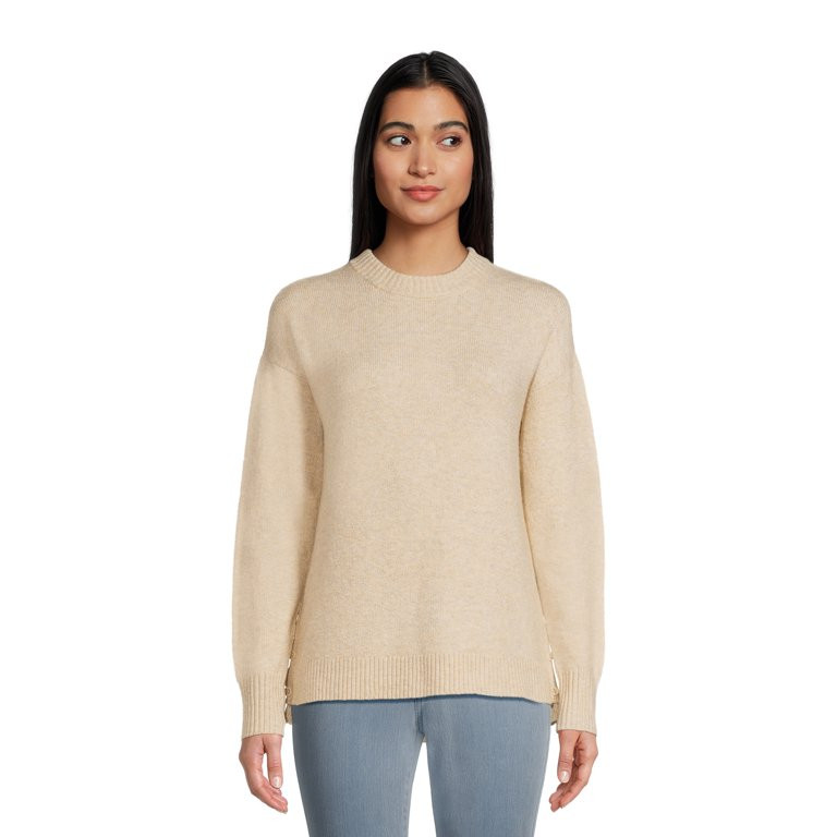 Time and Tru Women's Side Button Crew Neck Sweater, Midweight, Sizes XS-XXXL - Walmart.com | Walmart (US)