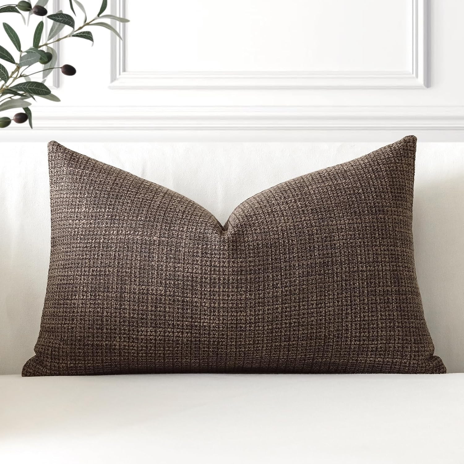 OTOSTAR Linen Throw Pillow Cover Set of 1 Decorative Lumbar Pillowcases Cushion Covers 12x20 Inch for Home Decor Sofa Bedroom Car 30 x 50CM Dark Brown | Amazon (US)