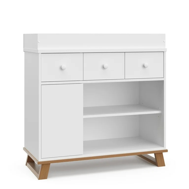 Storkcraft Modern Infant Nursery Changing Table Dresser, White with Vintage Driftwood | Walmart (US)