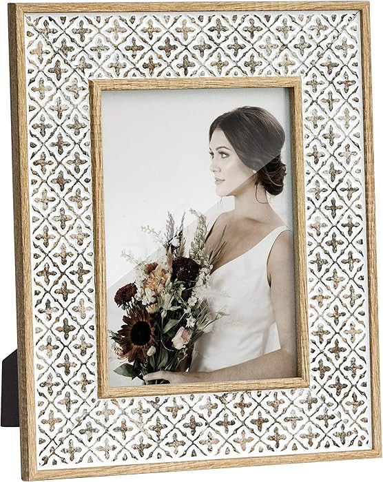 Afuly 5x7 Picture Frame Boho Picture Frames 3D Cross Pattern Distressed Moroccan Photo Frame Wall... | Amazon (US)