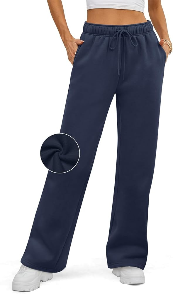 ATHMILE Womens Sweatpants 2024 Baggy Wide Fleece Lined Straight Leg Pants | Amazon (US)