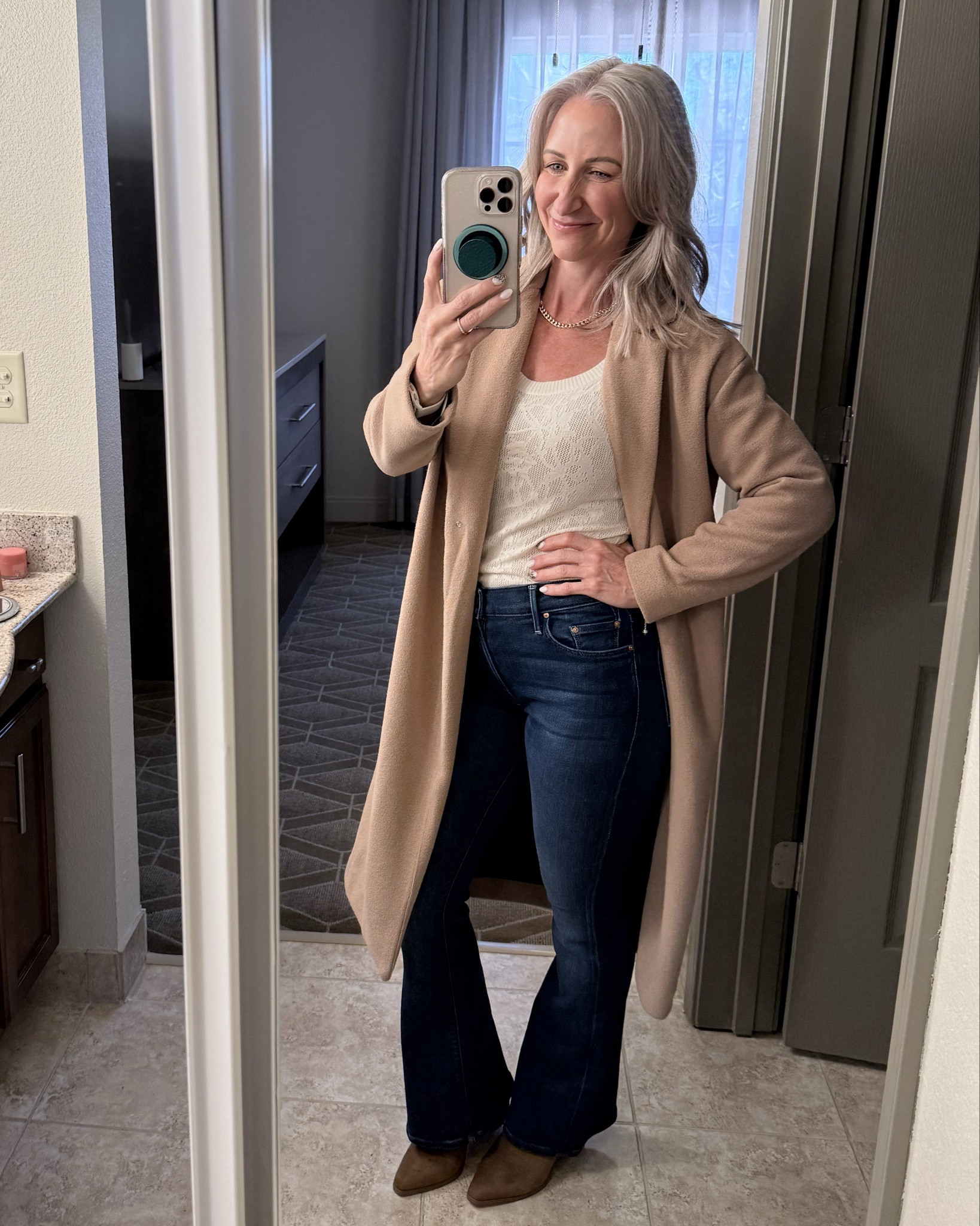 College Graduation day for my son in mid December means this Florida girl has a reason to breakout my knit jacket 🤍. 

#outfit
#longjacket
#outterwear
#denim

#LTKHoliday #LTKOver40 #LTKSeasonal