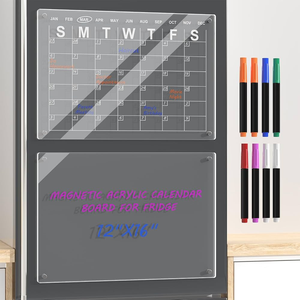 Polegas Magnetic Calendar for Fridge, 16"X12" Acrylic Dry Erase Board and Calendar for Refrigerat... | Amazon (US)