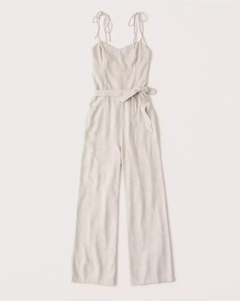 Tie-Strap Linen Blend Jumpsuit | Abercrombie & Fitch (US)