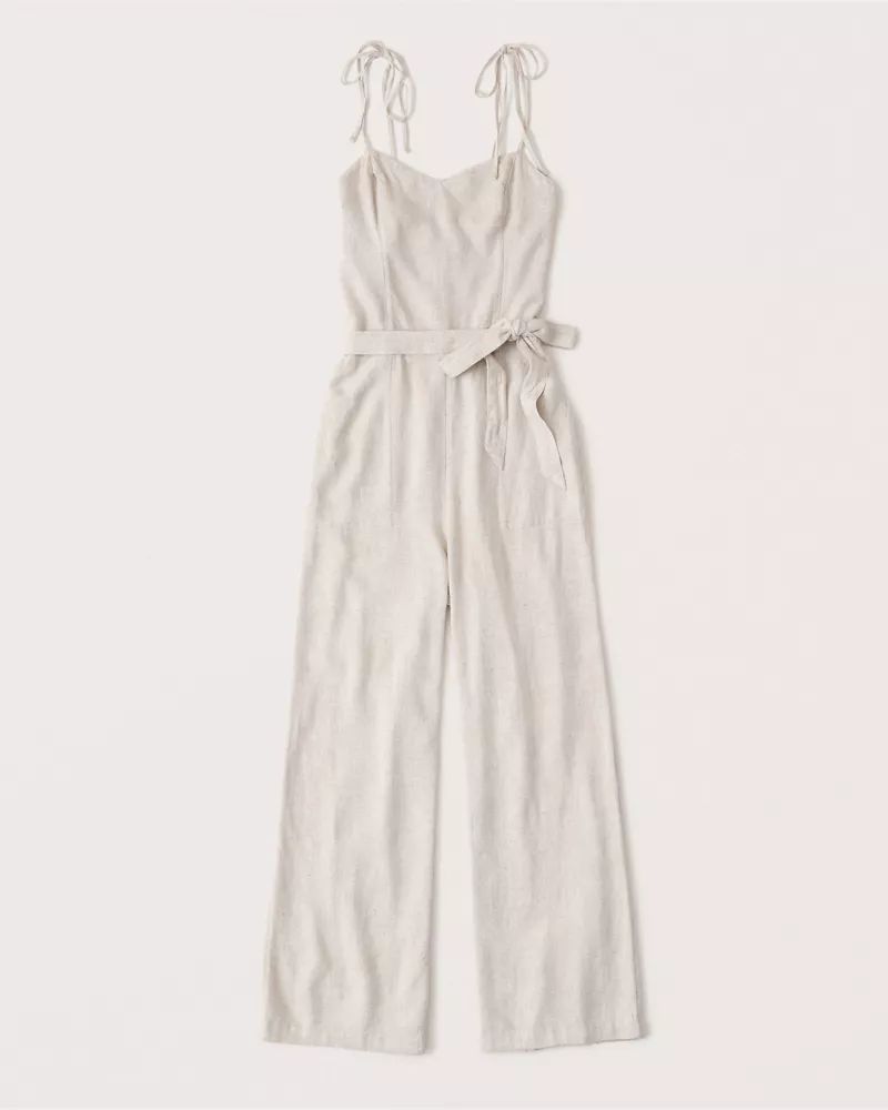 Tie-Strap Linen Blend Jumpsuit | Abercrombie & Fitch (US)