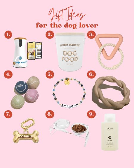 Gift ideas, dog lover, beaded bracelet, dog toys, tennis balls, furbo, dog bowls dog tag, dog shampoo, food storage container 

#LTKHoliday #LTKSeasonal #LTKGiftGuide
