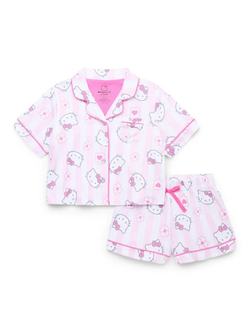 Hello Kitty Girls' Button Front Top and Shorts Pajama Set, 2-Piece, Sizes 4-12 | Walmart (US)