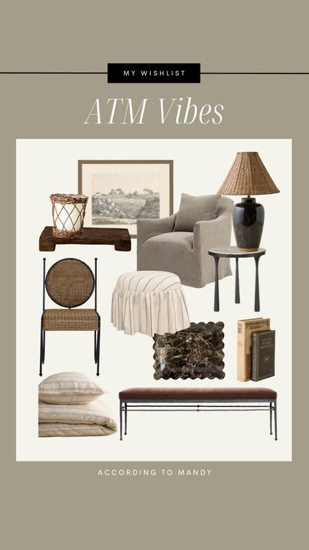 ATM Vibes - My Wishlist! 

home decor, slipcovered accent hair, wood tray, lamp, wicker lamp, iron side table, velvet bench, iron bench, vintage look, vintage books, marble tray, ottoman, slipcovered ottoman, patio furniture, outdoor dining, magnolia home, lulu & georgia, wicker candle, art 

#LTKHome #LTKStyleTip