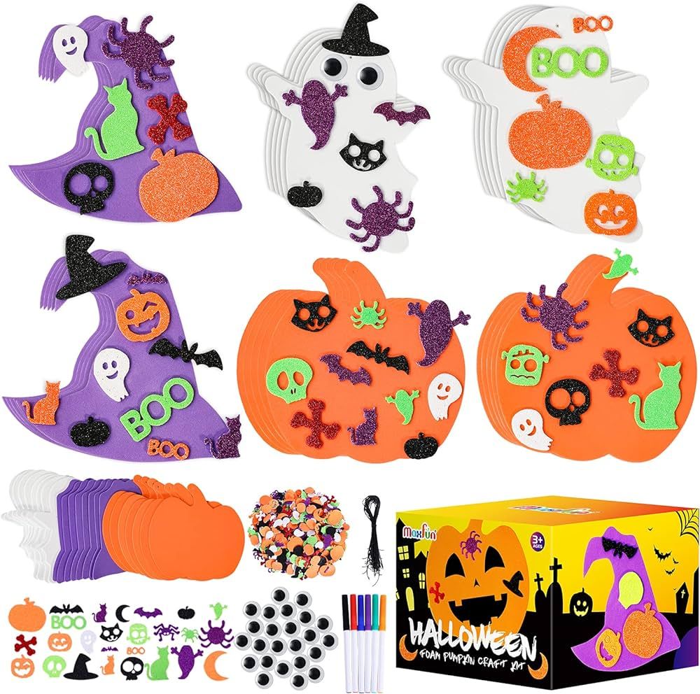 Max Fun 302PCS Halloween Foam Stickers Set, Pumpkin Ghost Witch Hat Halloween Decorations for Kid... | Amazon (US)
