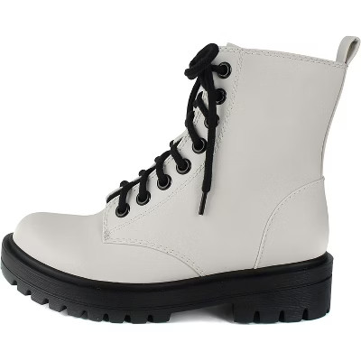 Soda FIRM Women Lace Up Combat Boots with Side Zipper - White - Size 5.5 | Target