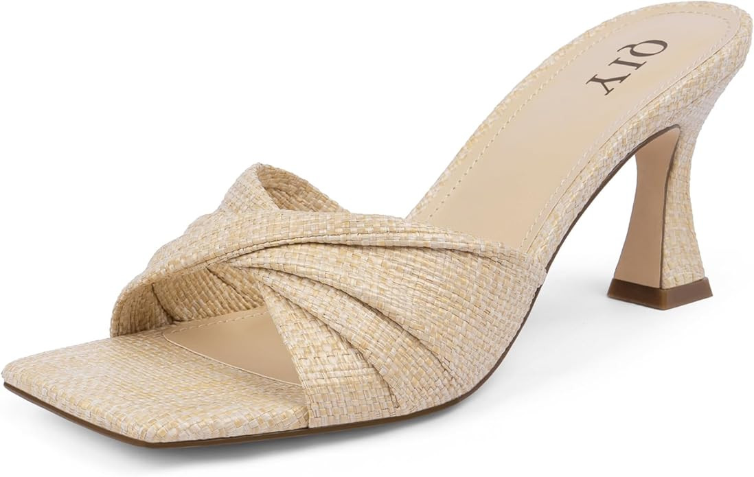 Amazon.com | QIY Kitten Heels for Women Light Nude Beige Low Heel Square Toe Summer Bridal Weddin... | Amazon (US)