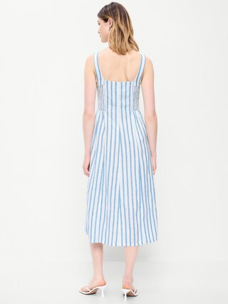 Fit & Flare Sleeveless Linen-Blend Midi Dress | Old Navy (CA)