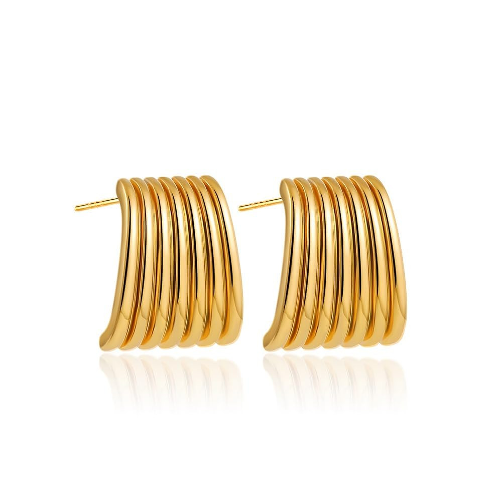 Gold Chunky Statement Stud Earrings for Women，Square Vintage Earrings Trendy | Amazon (US)