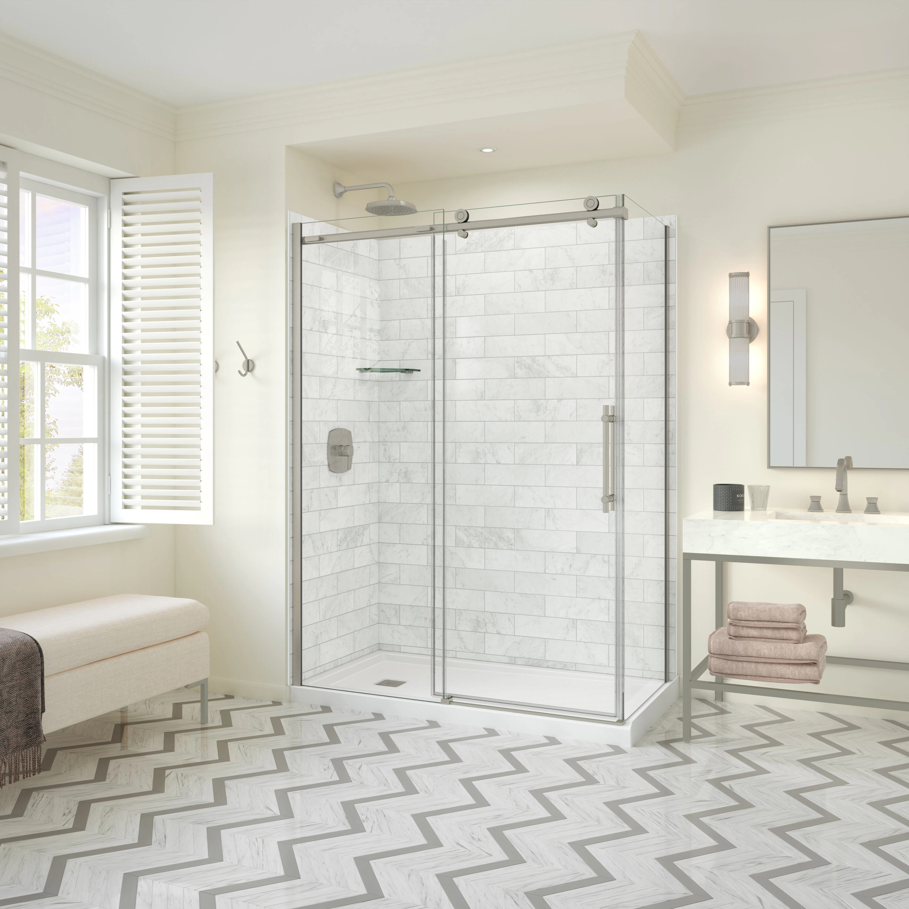 MAAX Odyssey Brushed Nickel 57-in to 59-in W x 78-in H Frameless Clear Glass Sliding Soft Close Shower door one_size | 107546-900-305-000 | Lowe's