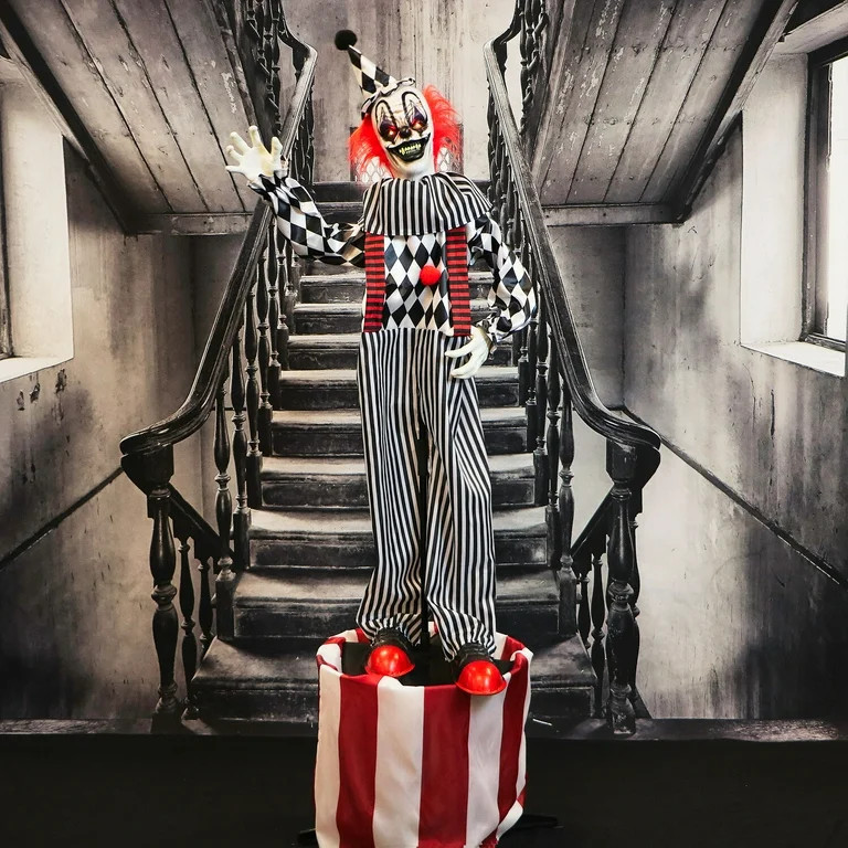Haunted Hill Farm 6 ft Animatronic Talking Clown on a Stage with Movement and Light-Up Eyes for S... | Walmart (US)